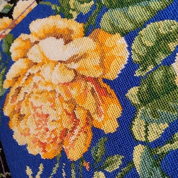 Floral Needlepoint with Yellow Roses - Picture 2 of 4